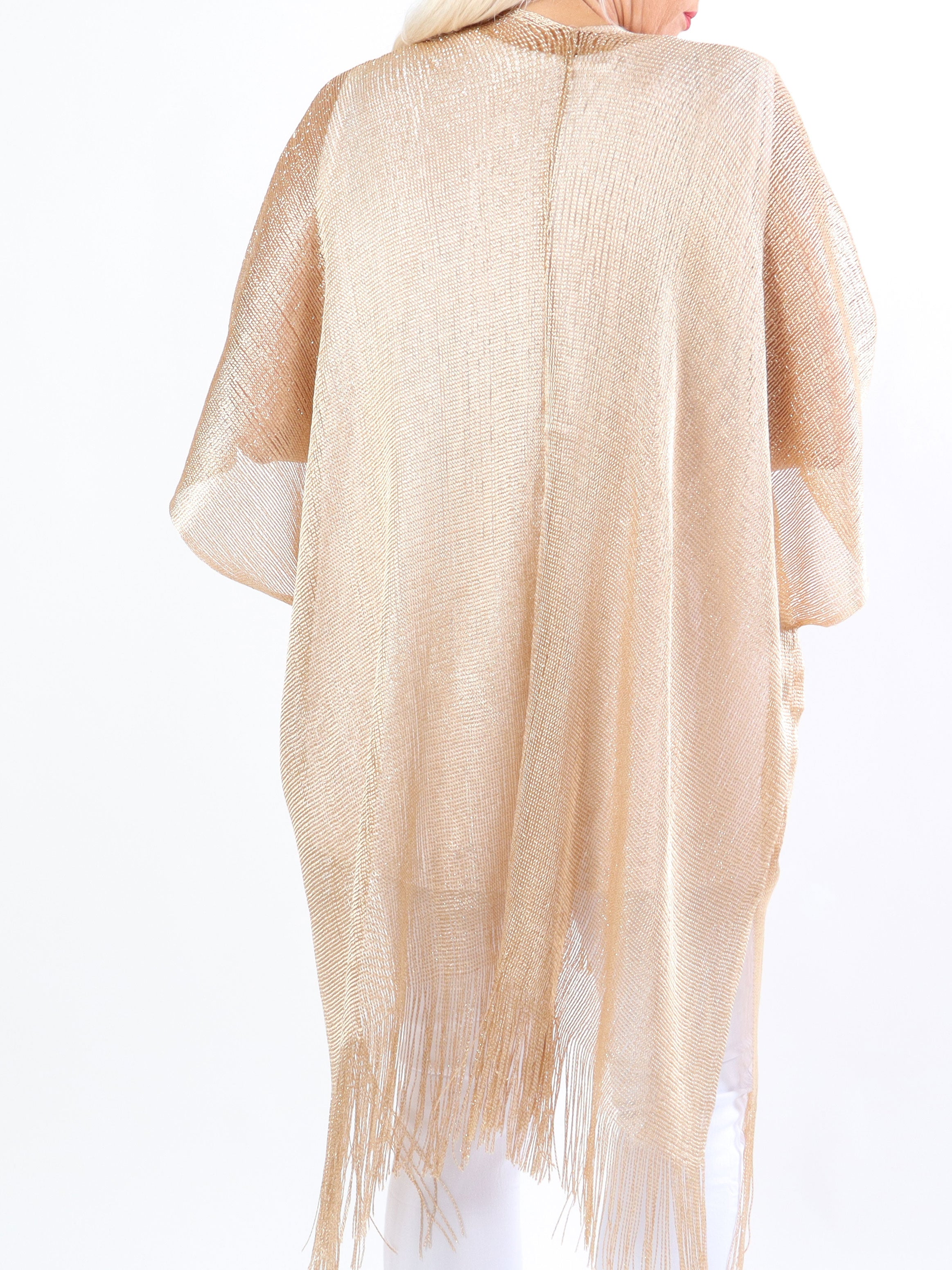 Betti - Plus size sjal med glimmertråde og frynser